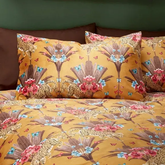 Duvet Cover and Pillowcase Set - Ochre, Velour