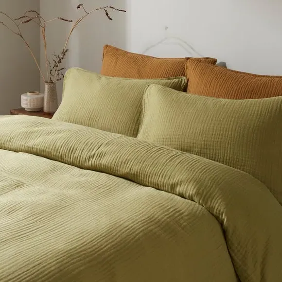 Duvet Cover and Pillowcase Set - Soft Olive, Cotton