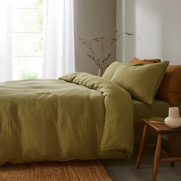 Duvet Cover and Pillowcase Set - Soft Olive, Cotton
