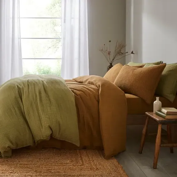 Duvet Cover and Pillowcase Set - Soft Olive, Cotton