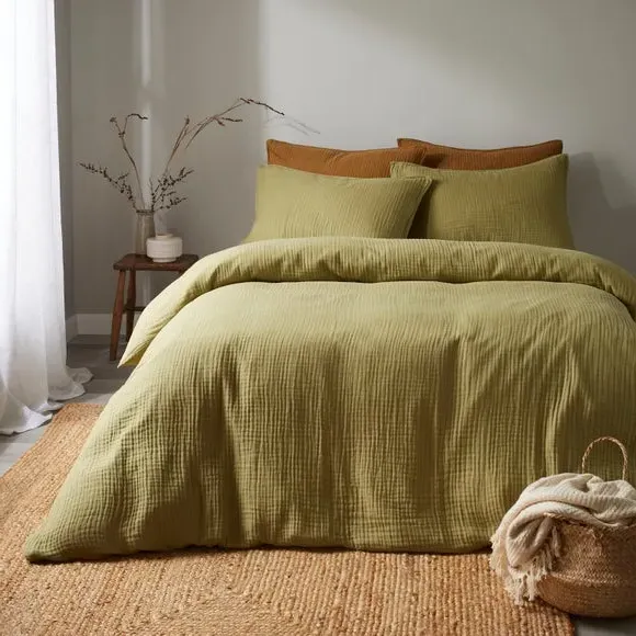 Duvet Cover and Pillowcase Set - Soft Olive, Cotton
