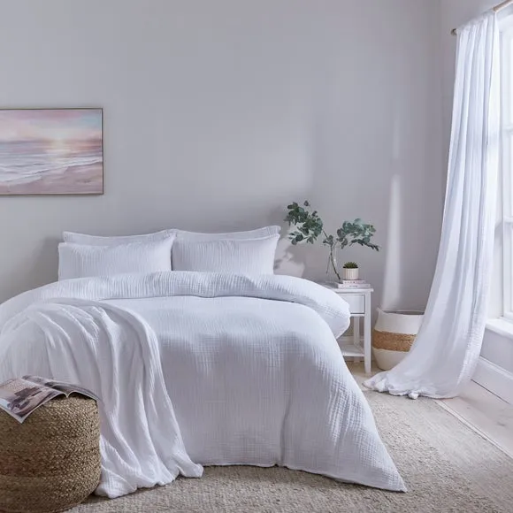 Duvet Cover and Pillowcase Set - White, Cotton