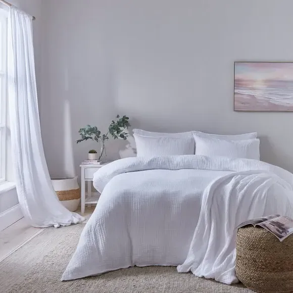 Duvet Cover and Pillowcase Set - White, Cotton