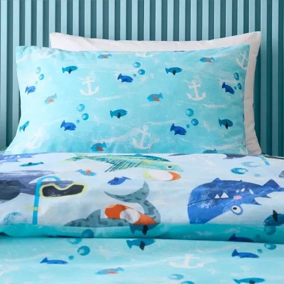 Duvet Cover & Pillowcase Set - Blue, Cotton
