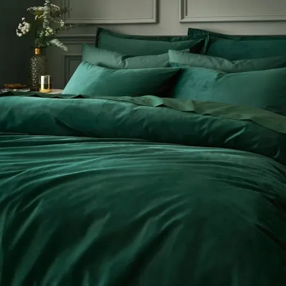 Duvet Cover & Pillowcase Set - Green, Velour