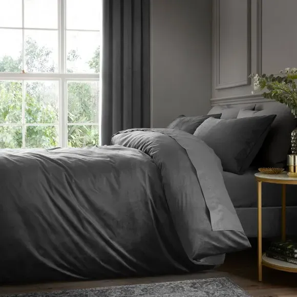 Duvet Cover & Pillowcase Set - Grey, Velour