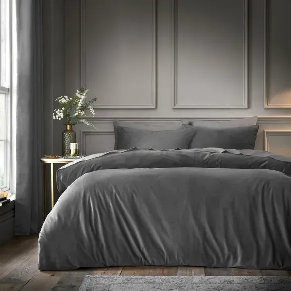 Duvet Cover & Pillowcase Set - Grey, Velour