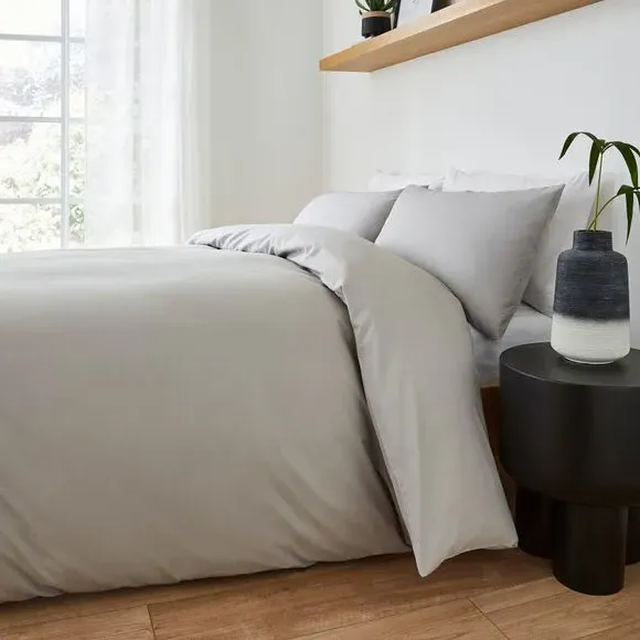 Duvet Cover & Pillowcase Set - Silver, Polycotton