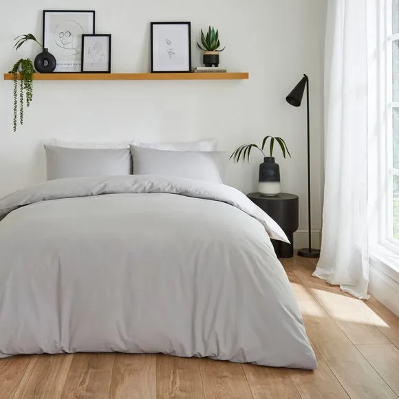 Duvet Cover & Pillowcase Set - Silver, Polycotton