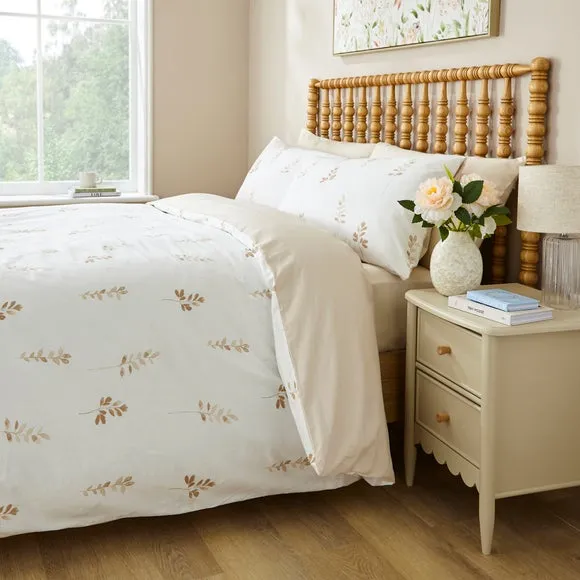 Duvet Cover Set Watercolour Leaf - White Sand
