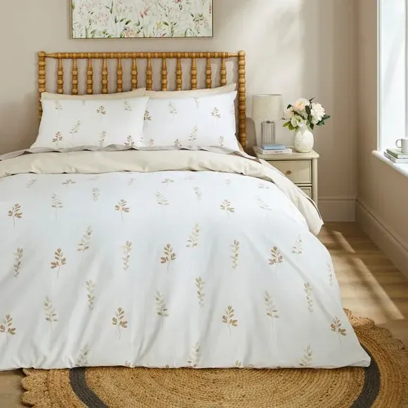 Duvet Cover Set Watercolour Leaf - White Sand