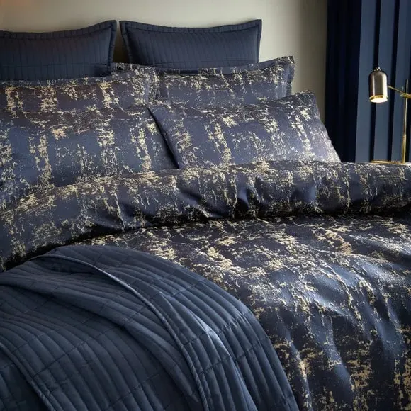 Duvet Cover Set with Abstract Pattern - Navy