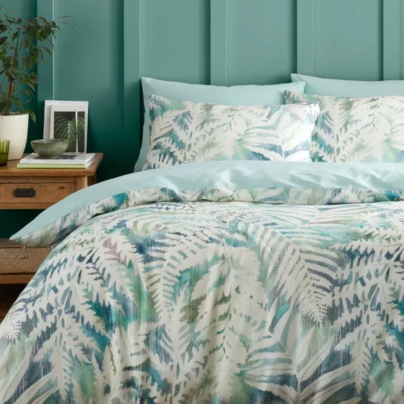 Duvet Cover Set with Fern Print - Green, Cotton
