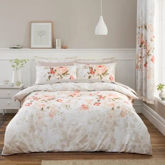 Duvet Cover Set with Floral Design - Coral, Cotton image
