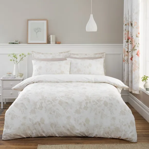 Duvet Cover Set with Floral Design - Coral, Cotton