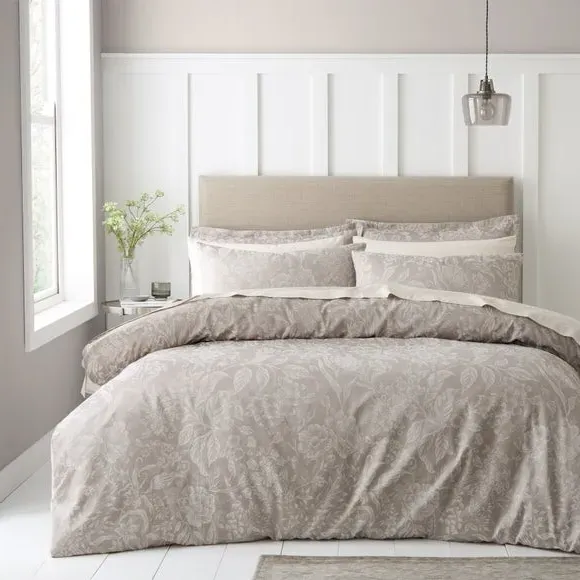Duvet Cover Set with Floral Design - Grey, Jacquard image