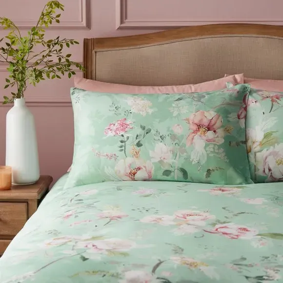 Duvet Cover Set with Floral Design - Mineral, Cotton