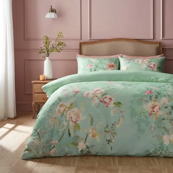 Duvet Cover Set with Floral Design - Mineral, Cotton