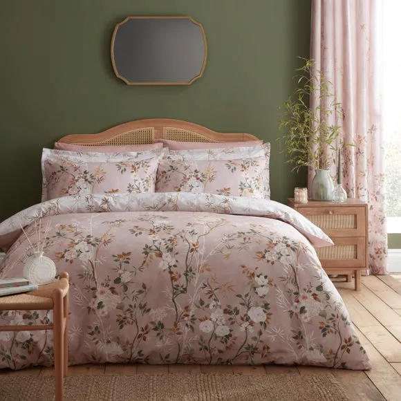 Duvet Cover Set with Floral Design - Pink Blush