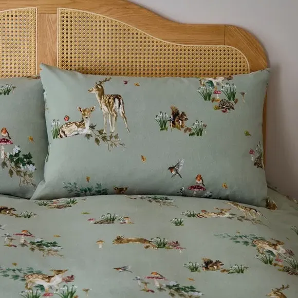 Duvet Cover Set with Forest Design - Brushed Cotton