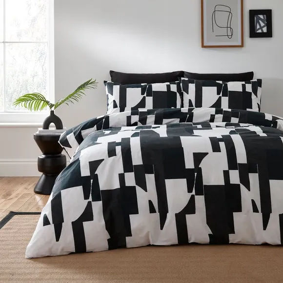 Duvet Cover Set with Geometric Design - Black, Cotton image