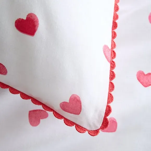 Duvet Cover Set with Hearts Design - Red, Cotton