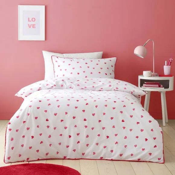 Duvet Cover Set with Hearts Design - Red, Cotton image