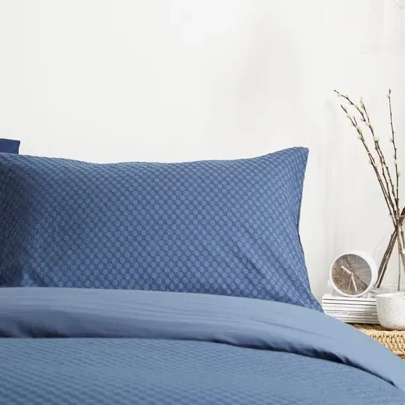 Duvet Cover Set with Honeycomb Pattern - Blue, Cotton