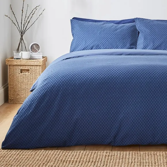Duvet Cover Set with Honeycomb Pattern - Blue, Cotton