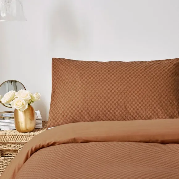 Duvet Cover Set with Honeycomb Pattern - Camel, Cotton