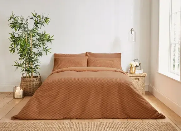 Duvet Cover Set with Honeycomb Pattern - Camel, Cotton image
