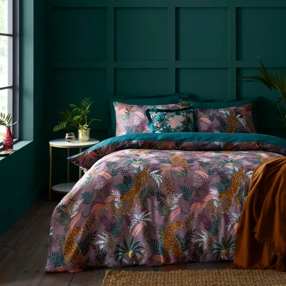 Duvet Cover Set with Jungle Print - Mauve, Cotton image