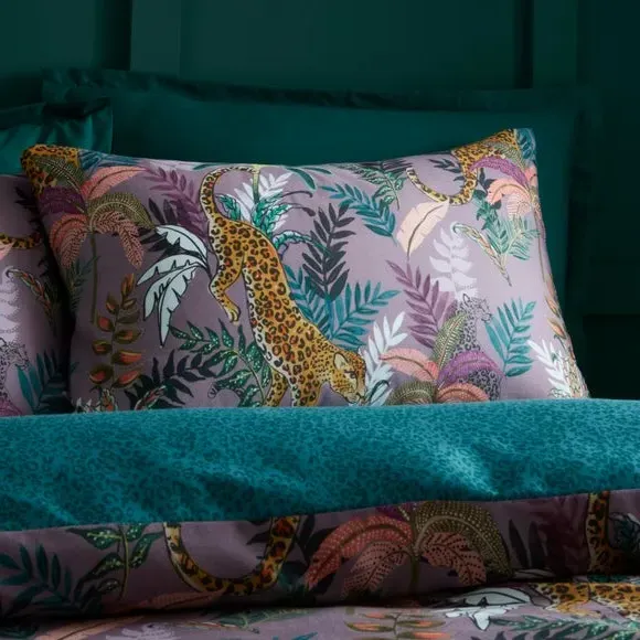 Duvet Cover Set with Jungle Print - Mauve, Cotton