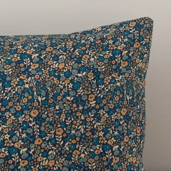 Duvet Cover Set with Leaf Design - Navy, Cotton