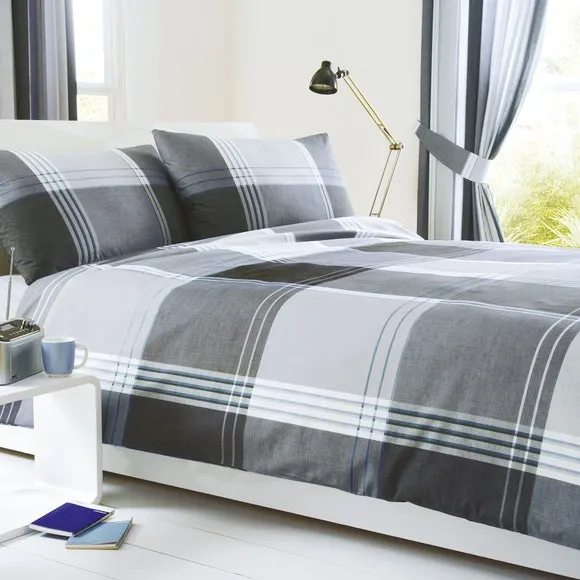 Duvet Cover Set with Pillowcase - Check, Cotton image