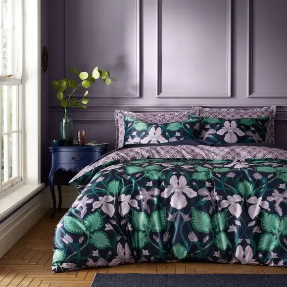 Duvet Cover Set with Pillowcase - Navy, Satin