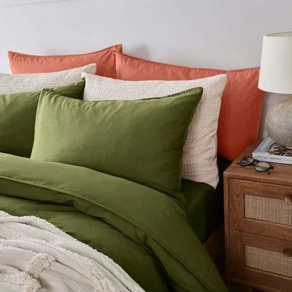 Duvet Cover Set with Pillowcase - Olive, Cotton