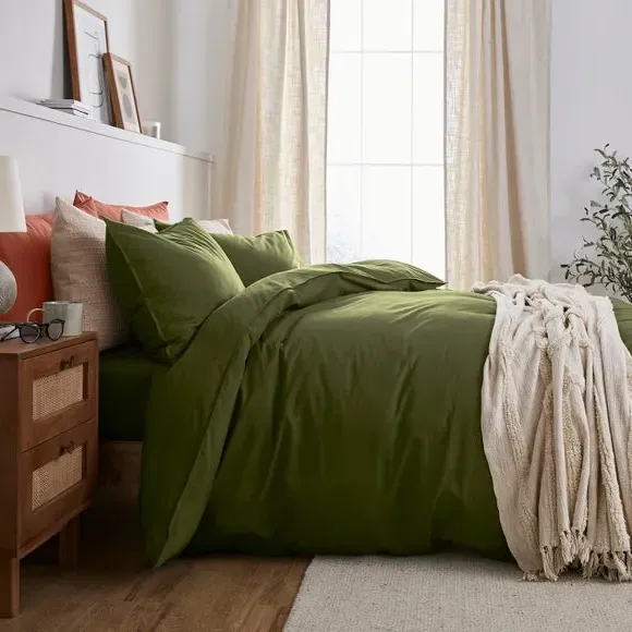 Duvet Cover Set with Pillowcase - Olive, Cotton