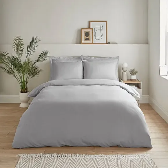 Duvet Cover Set with Pillowcase - Silver, Microfibre