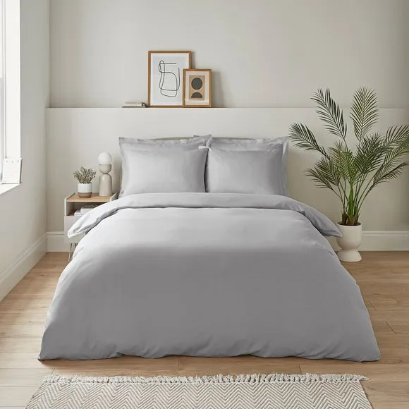 Duvet Cover Set with Pillowcase - Silver, Microfibre