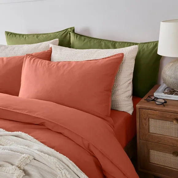 Duvet Cover Set with Pillowcase - Terracotta, Cotton