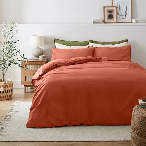 Duvet Cover Set with Pillowcase - Terracotta, Cotton
