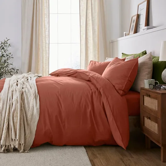 Duvet Cover Set with Pillowcase - Terracotta, Cotton