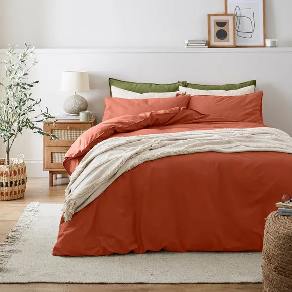 Duvet Cover Set with Pillowcase - Terracotta, Cotton