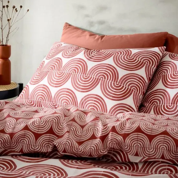 Duvet Cover Set with Pillowcase - Terracotta, Cotton