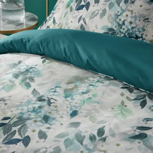 Duvet Cover Set with Trailing Leaf - Teal, Velvet