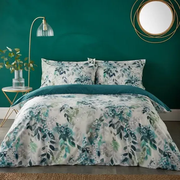 Duvet Cover Set with Trailing Leaf - Teal, Velvet image