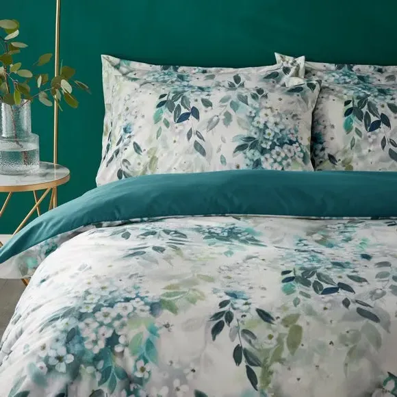Duvet Cover Set with Trailing Leaf - Teal, Velvet