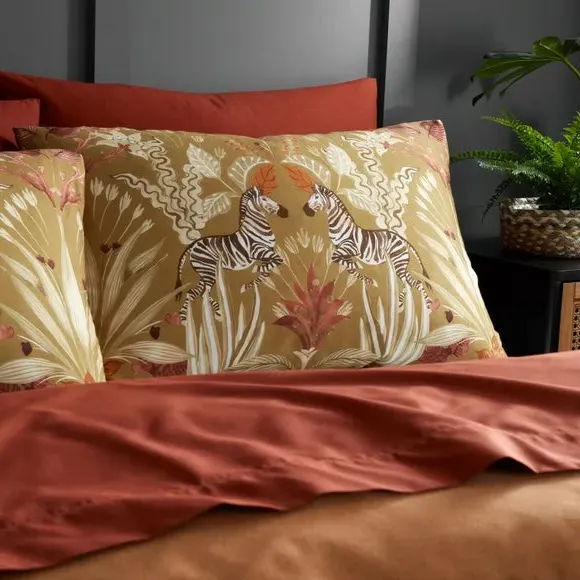 Duvet Cover Set with Tropical Print - Natural