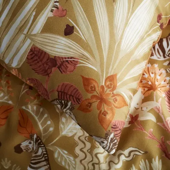 Duvet Cover Set with Tropical Print - Natural
